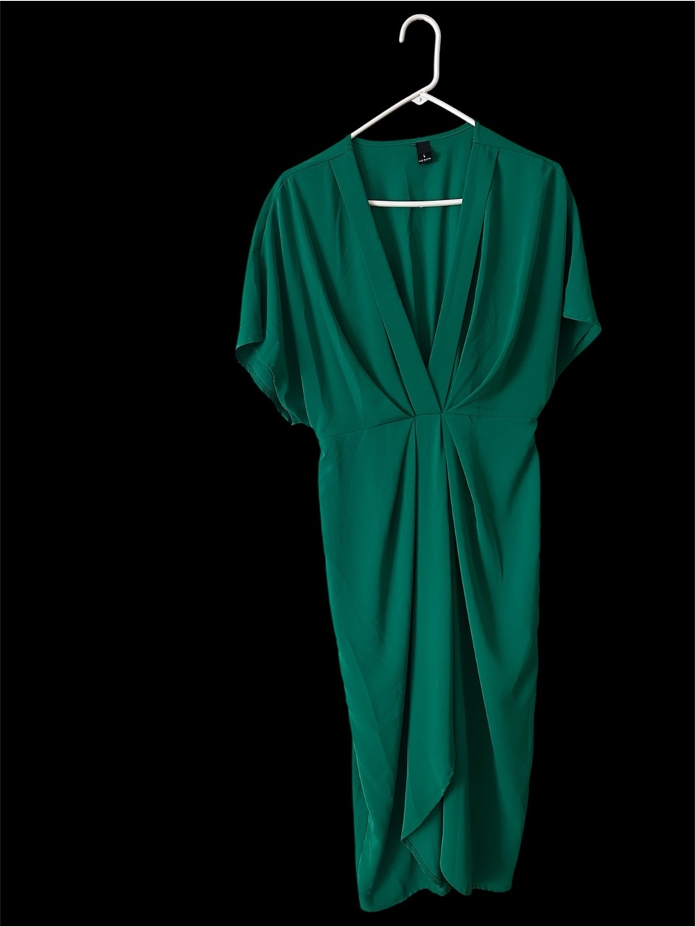 Emerald Green Draped Boutique V-Neck Midi Dress - Picture 2 of 4